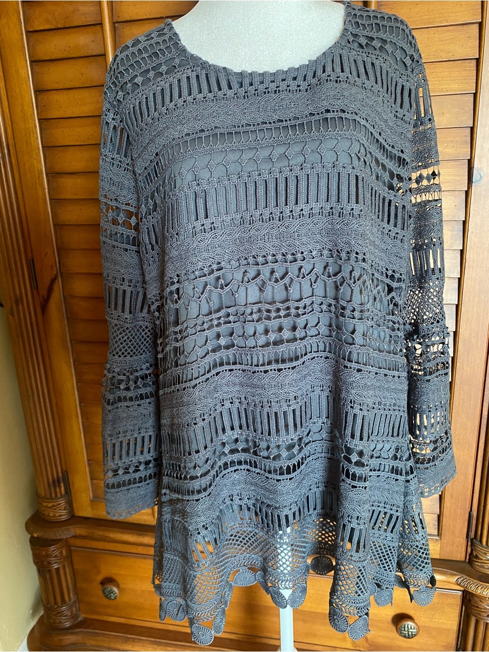 indigo soul Charcoal Crochet Long-Sleeve Tunic